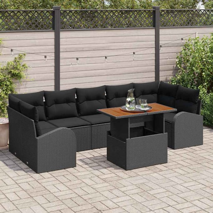 vidaXL Tuinbank Set met kussen 8 pcs Zwart