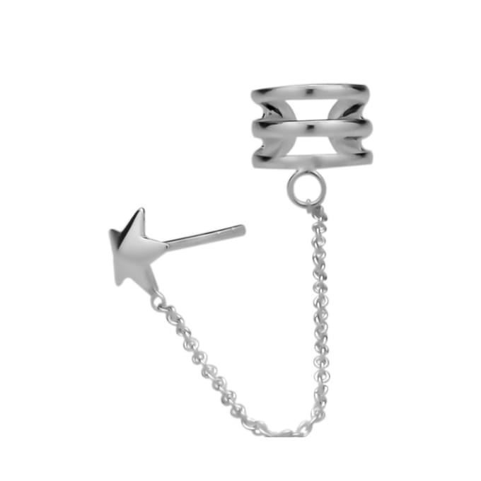 WeLoveSilver - zilveren ear cuff - chain oorbellen - ster design
