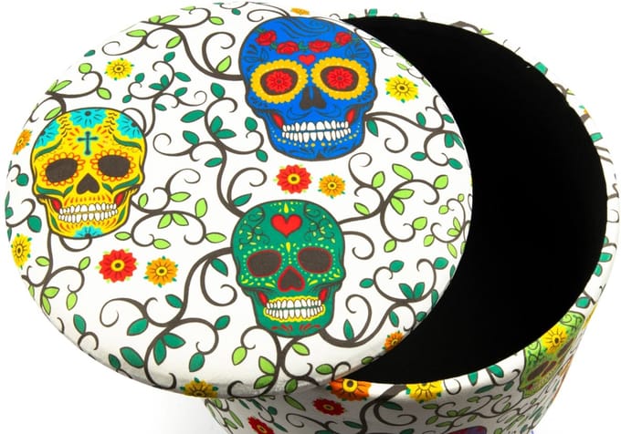 Excelsa Italiaans Design Calavera Opbergpoef – Fluweel en Hout – 38x38x45 cm – Multicolor