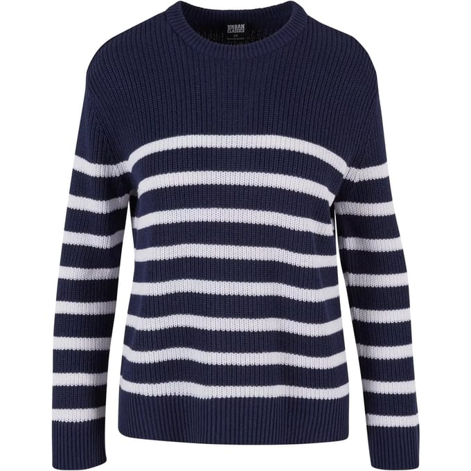 Urban Classics - Rib Striped Gebreide trui - M - Donkerblauw/Wit