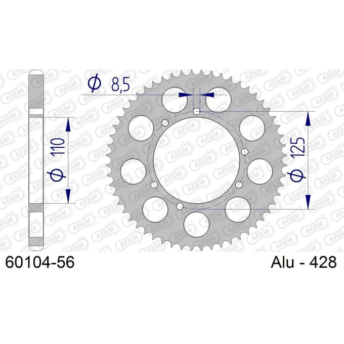 Aluminium tandwiel achter Afam 428 56 dents