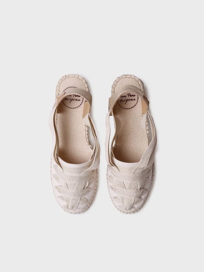 Dames espadrille van ruw katoen met sleehak en linten | TRACY-CZ