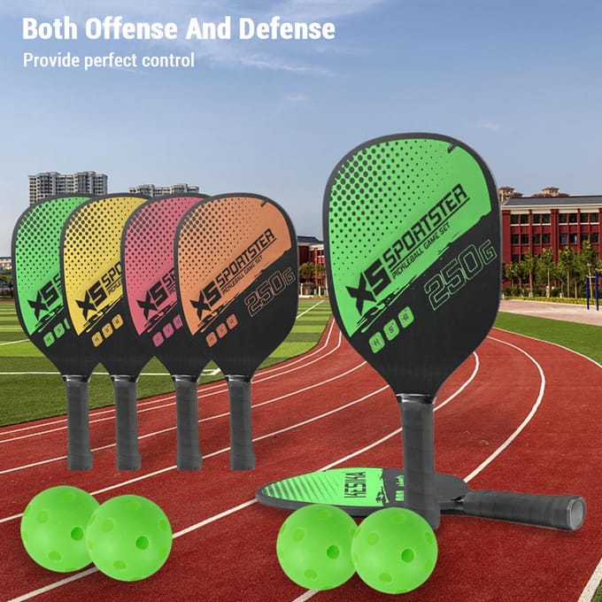 Ensemble de 2 raquettes de pickleball en bois avec 4 balles et sac de transport jaune