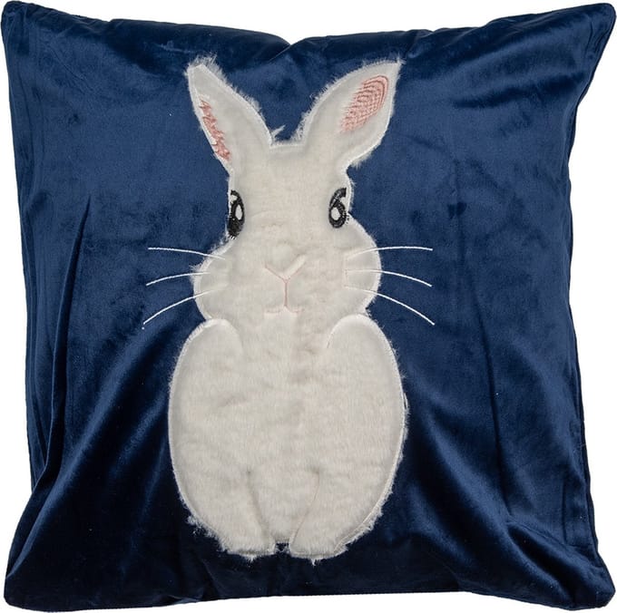 Clayre & Eef Kussenhoes 45x45 cm Blauw Wit Polyester Konijn
