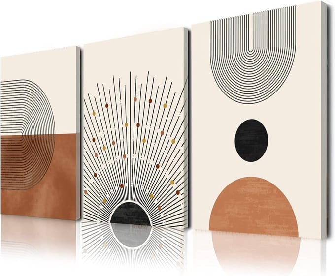 Boho Muurkunst Set - Neutrale Prints - Woonkamer Decoratie - Ingelijst Canvas - 30x40cm 3 Stuks - Beige Bruin
