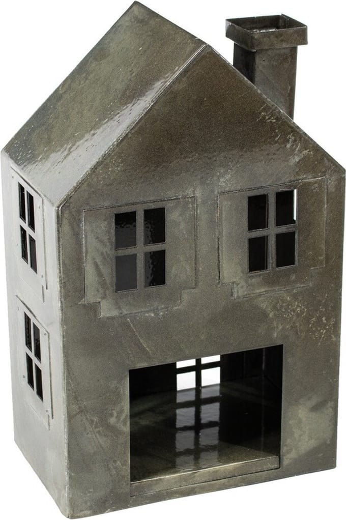 Metalen windlicht huis olive