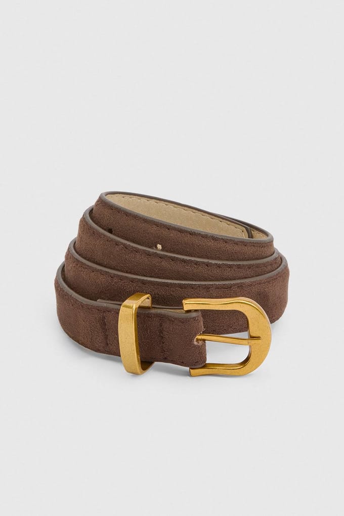 boohoo Dames Imitatiesuede Riem Met Gouden Gesp | Chocoladebruin | Maat: Small/Medium