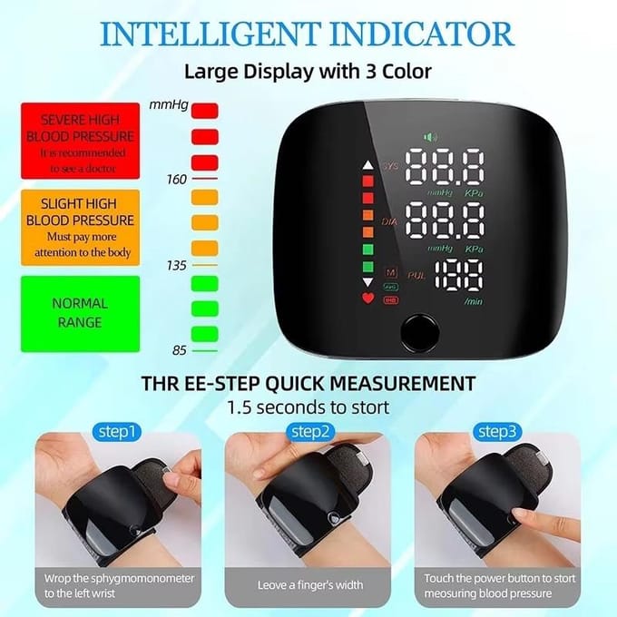 Nouveau tensiomètre à poignet intelligent tactile à LED, tensiomètre à domicile, tensiomètre médical à voix anglaise, tensiomètre numérique, tonomètre de santé Russian black