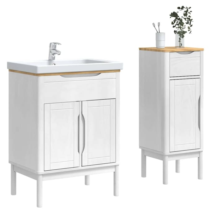 vidaXL - Badkamermeubel - Set - FLORO - 2 - st - Wit - Massief - vurenhout