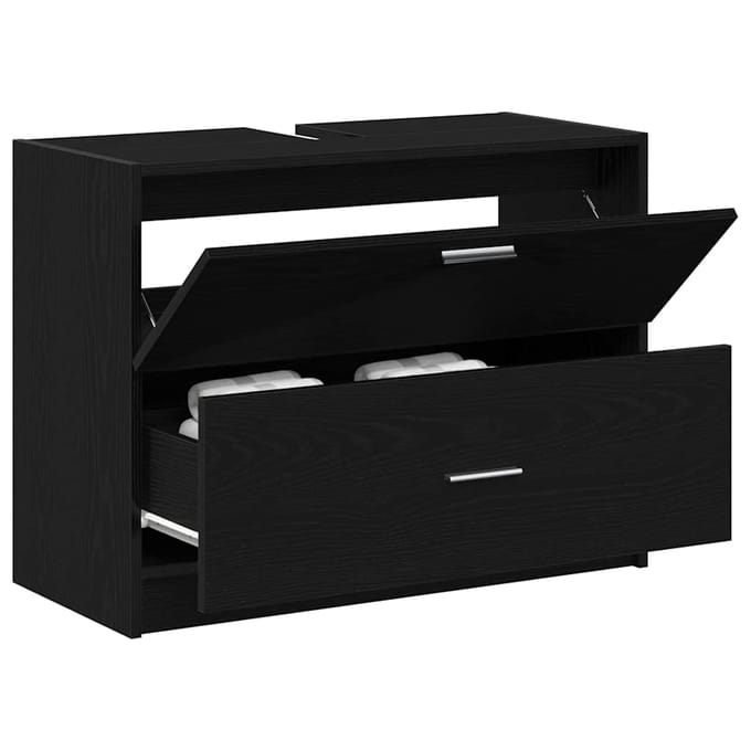 vidaXL - Badkamerkast - Zwart - Eiken - 78 - x - 37 - x - 59 - cm - Bewerkt - hout