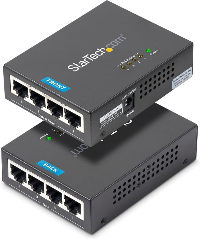 4-poorts Gigabit PoE+ Injector voor Power over Ethernet