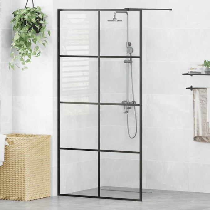 vidaXL - Inloopdouchewand - 100x195 - cm - ESG-glas - transparant - en - zwart
