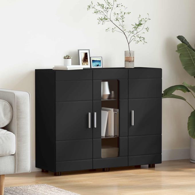 vidaXL - Houten - Kast - Zwart - Bewerkt - hout