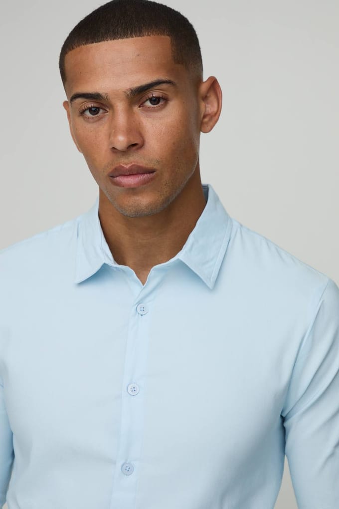 Stretch Fit Shirt met Lange Mouwen | Light Blue | Size XL