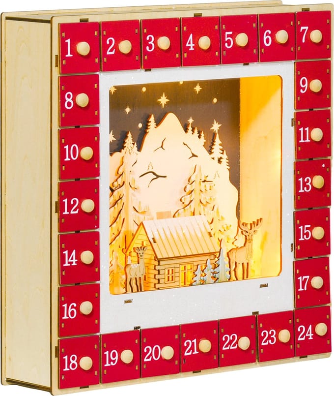 Sweiko Adventskalender - Dorpsscène - 24 lades - LED-verlichting - Rood