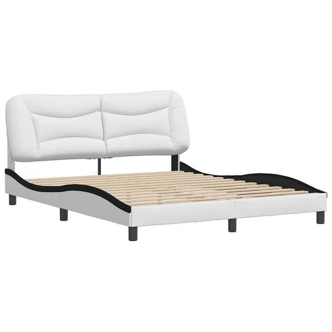 vidaXL - Bedframe - zonder - matras - "Hvar" - kunstleer - zwart - en - wit - 160x200 - cm