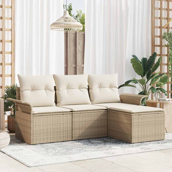 vidaXL - Bankstel - 4 - st - 4-Aantal - zitplaatsen - Beige - poly - rattan