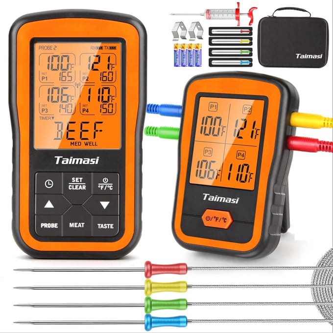 Draadloze digitale vleesthermometer met 4 sondes voor grillen, BBQ en koken