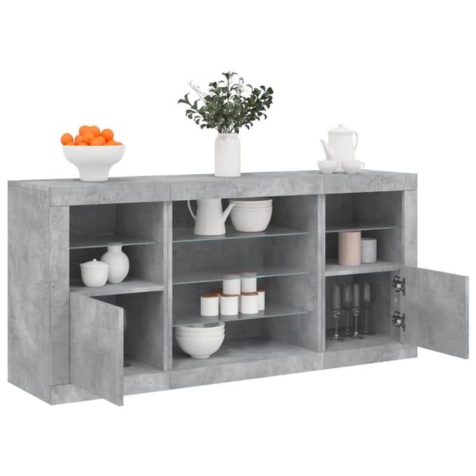 vidaXL - Dressoir - met - LED-verlichting - 142,5x37x67 - cm - betongrijs