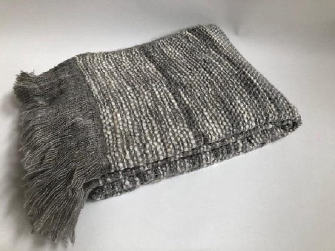 Rocaflor - Super zacht - plaid - echt wol - grijs - wit - omkeerbaar - 130 x 170 cm
