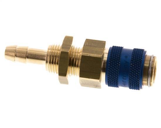 Messing DN 5 Blauw Luchtkoppeling Snelkoppeling 6 mm Slangpilaar Schotkoppeling
