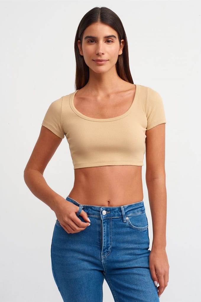 Vrouwen Geribbelde Crop T-Shirt