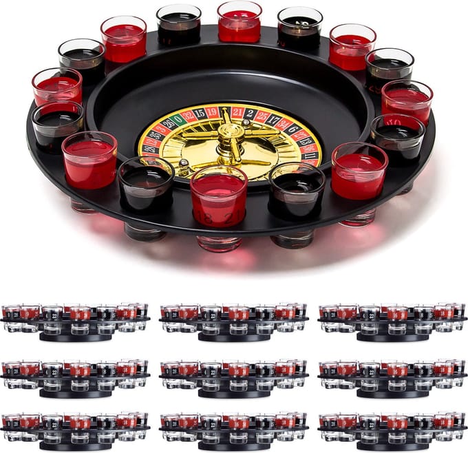 10x drankspel roulette - partyspel - shotglaasjes - alcohol roulette - draairad