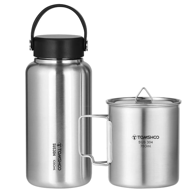 TOMSHOO Roestvrij Staal Waterfles Lekvrij Sportfles Bottle & Cup