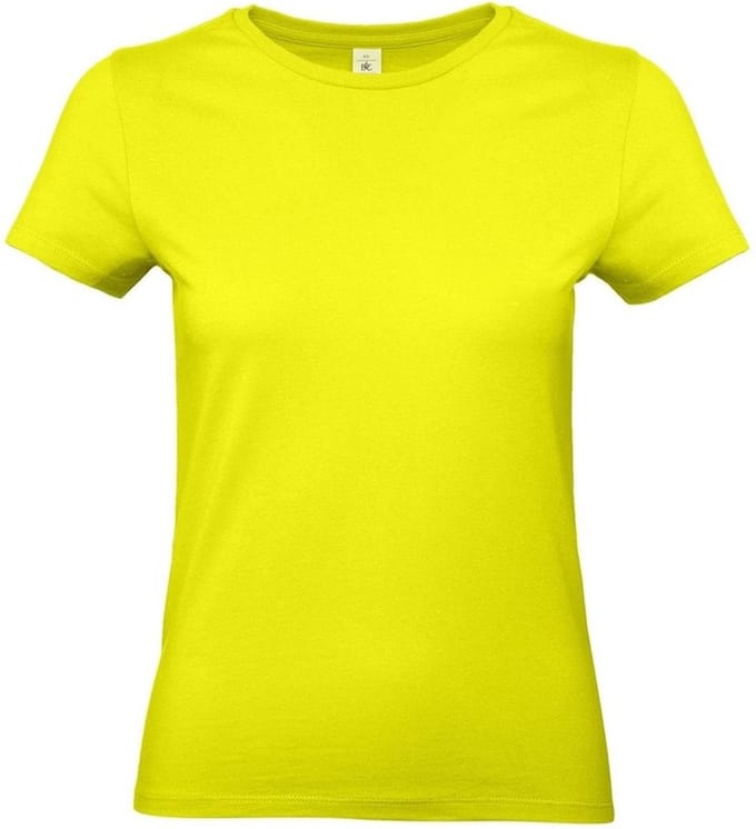 B&C Basic dames t-shirt - neon geel - met ronde hals - katoen L