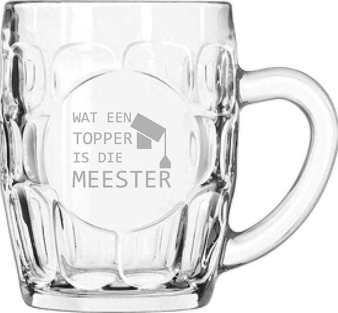 Gegraveerde Bierpul 55cl Wat een topper is die meester