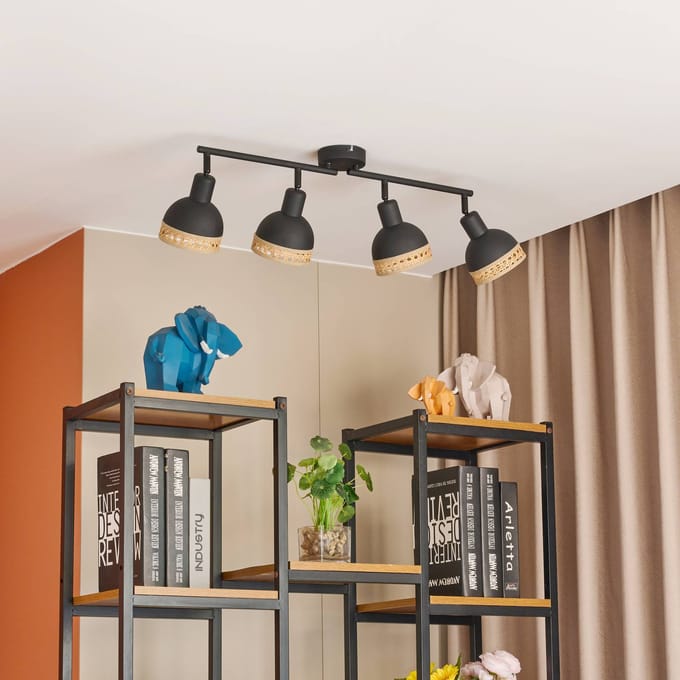 Lindby - buitenspot - 4lichts - Ijzer, rotan - H: 21.5 cm - E14 - zwart, natuurlijk rotan