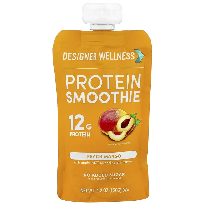 Designer Wellness Eiwit Smoothie, Perzik Mango, 4 Stuks, 120g (4,2 oz) Elk