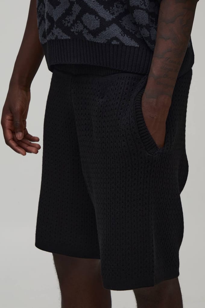 Ontspannen Gebreide Short Met Open Steek | Black | Size Medium