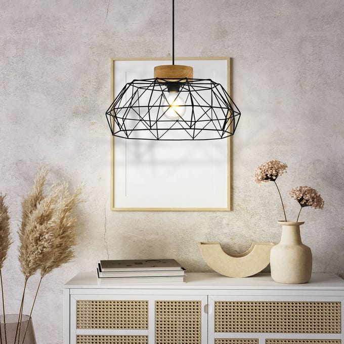 EGLO Hanglamp Padstow met kooikap en houtdetail