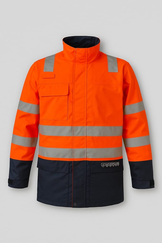 High-Visibility Werkjas - Oranje/Marineblauw (Maat S)