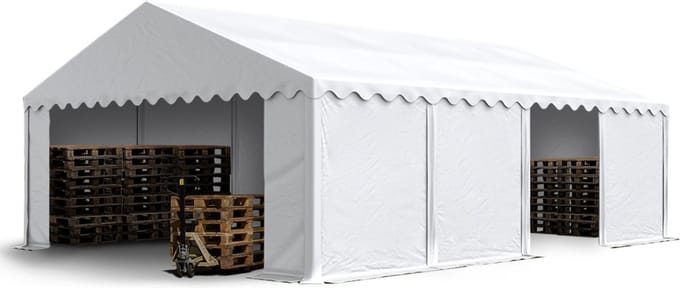 Opslagtent 5x8 m beschutting met PVC zeil 700 N waterdicht wit