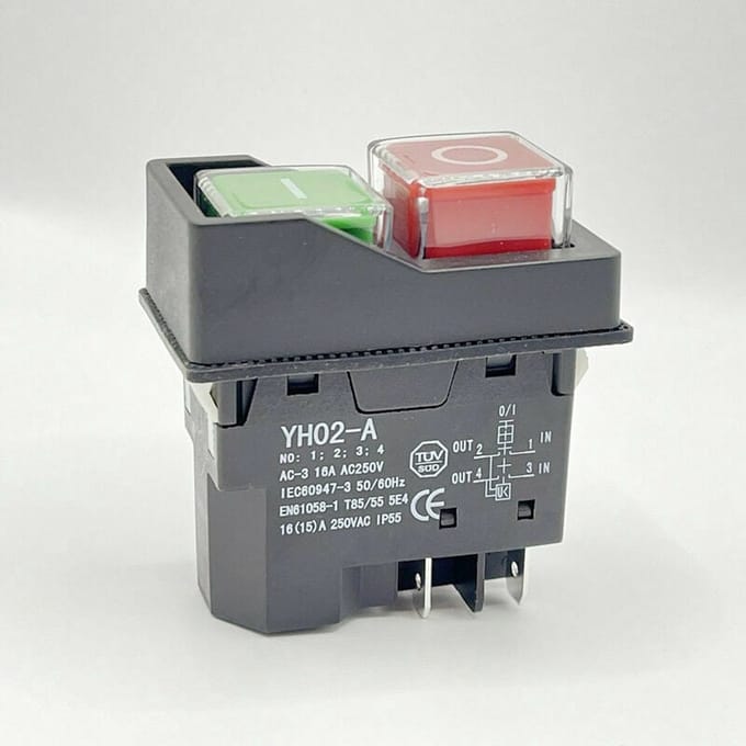 Mmgoqt Waterdichte Magnetische Schakelaar - 4-Pins On/Off Knop - Start/Stop Schakelaar - Machine Accessoire - 250V 16A