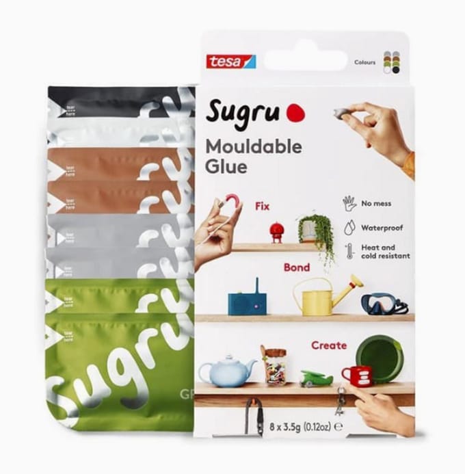 Tesa Sugru – Kneedbare Siliconen Reparatielijm (8‑Pack, Multicolor)