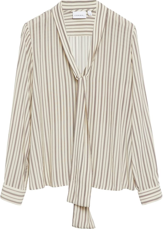 Gestreepte viscose blouse met lange mouwen en strik-kraag voor dames COMMA