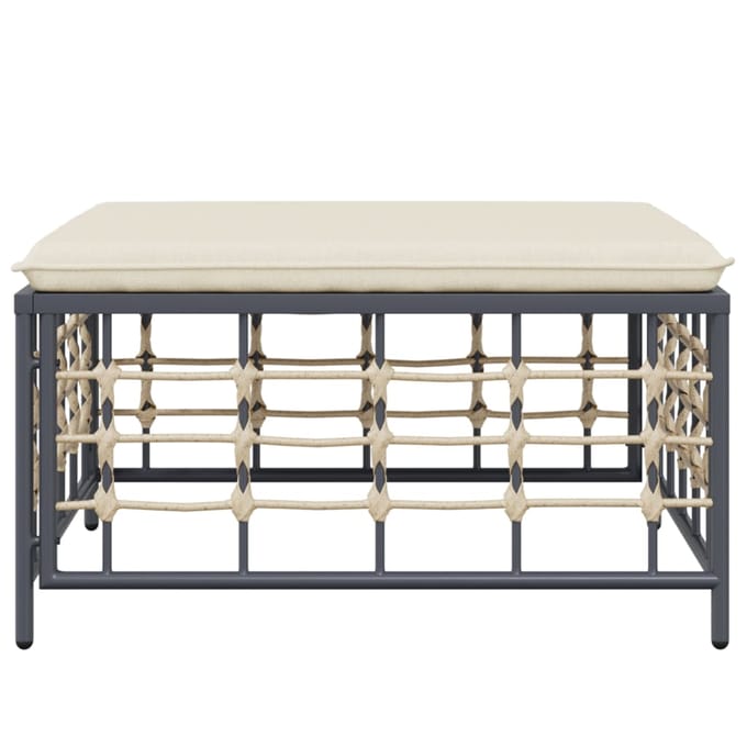 vidaXL - Tuinvoetenbank - met - beige - kussen - poly - rattan