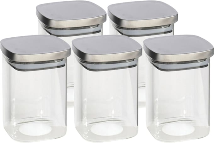 Gerim - Voedsel/etenswaren 5x voorraadpotten 1400ml glas en RVS deksel