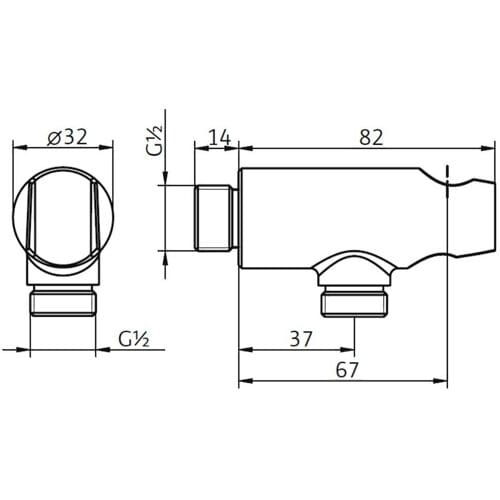 HSK wall connection elbow round with integrated hand shower holder 1100132