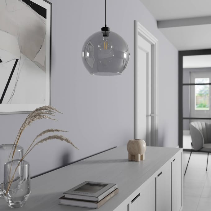 TK Lighting Hanglamp Cubus, rookgrijs, glas, Ø 30 cm, E27