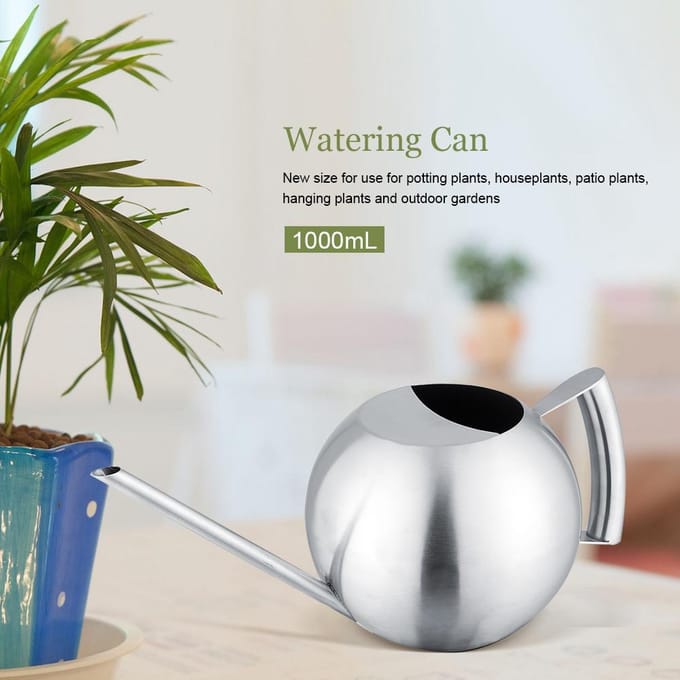 Roestvrijstalen Gieter 1000ml Lange Tuit Ronde Sproeipot voor Huis Tuin Plant white