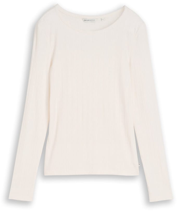 Tom Tailor Denim - Slim fit shirt met lange mouwen en ribstructuur - Maat M - off white