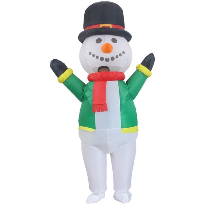 Carnaval opblaasbaar kostuum, groene sneeuwman 150-190cm groen