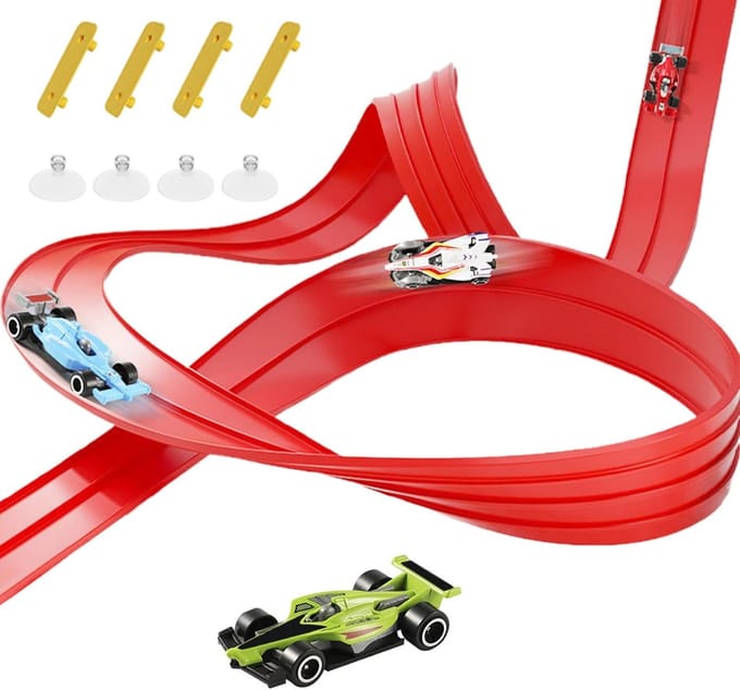 Flexibele Racebaan - Oprolbare Rijbaan - Kinderen Spelen - Zuignap Stabiliteit - 390 cm Lengte - Multi