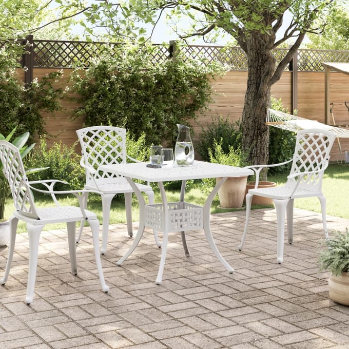 vidaXL - Tuintafel - 80x80x75 - cm - gietaluminium - wit
