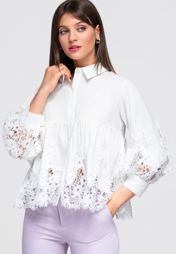 OMBRE Overhemd - Loose Fit - Lange Mouw - Knopen Wit M