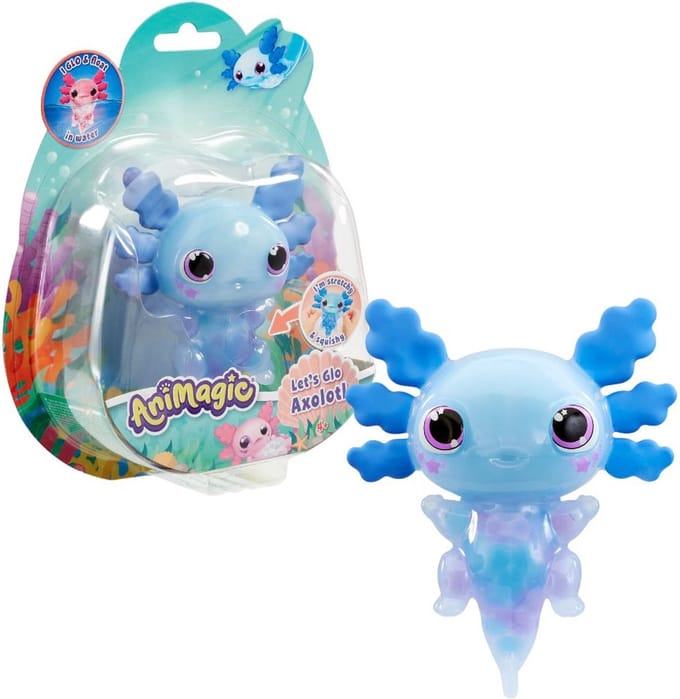 Animagic Let's Glo Axolotl Blauw - Speelfiguur - Lichtgevende Axolotl